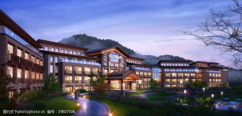 3d图库酒店度假村夜景建筑景观效果图图片