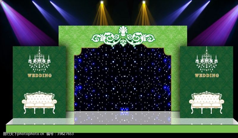 舞台分布绿色主体婚礼现场布置设计源文件图片