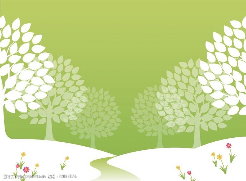 彩绘绿色树叶创意树背景矢量图图片