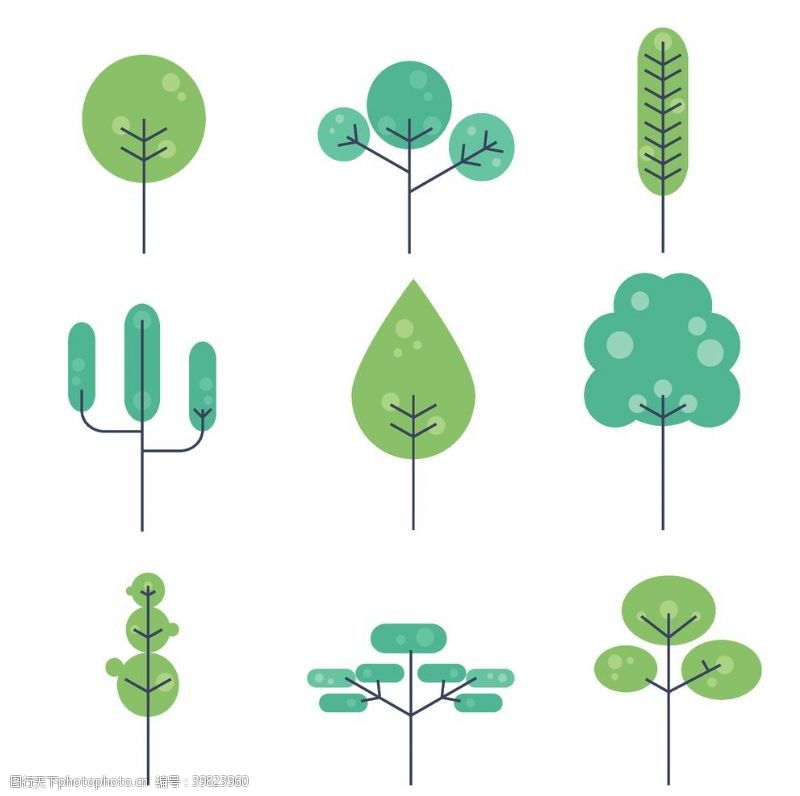 彩绘绿色树叶创意树木矢量图图片