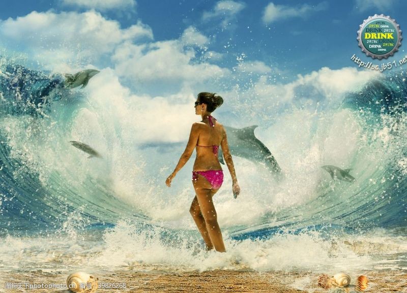 滩图片素材下载海滩分水创意海报图片