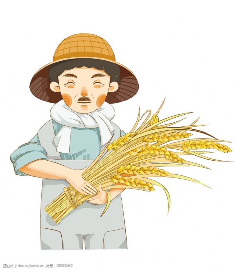 小男孩卡通农民抱麦穗丰收喜悦图片