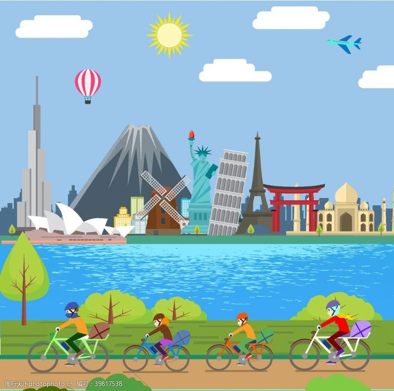 骑自行车城市风景骑行人物图片