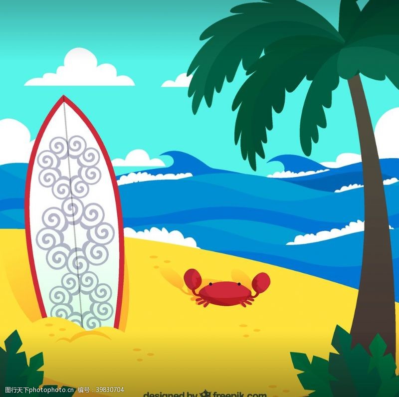 椰子树创意沙滩插画图片
