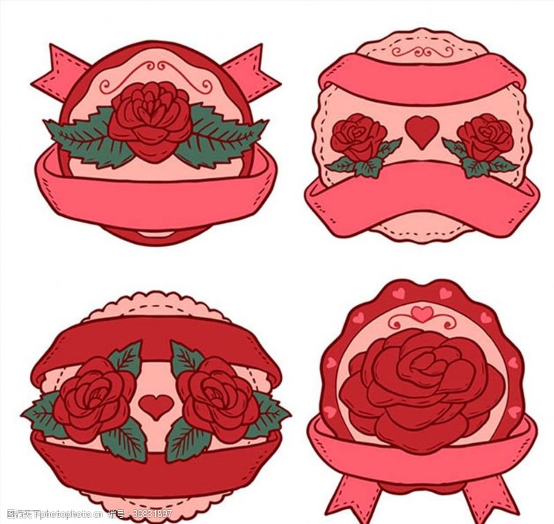 玫瑰花矢量素材红色玫瑰标签图片
