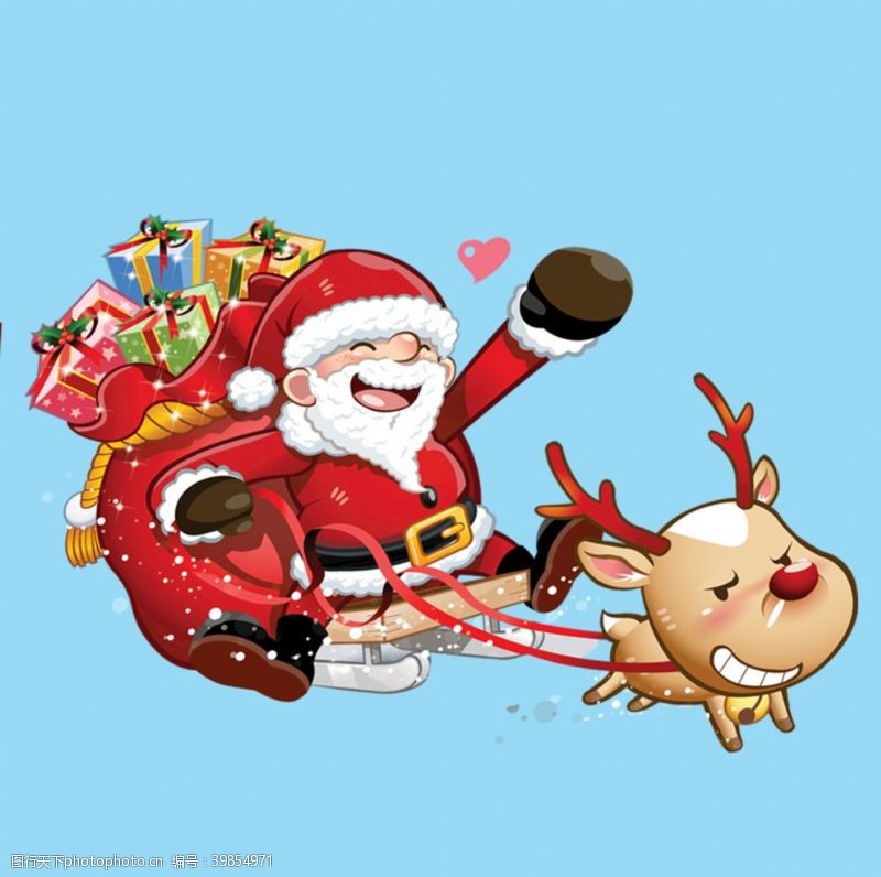 卡通圣诞老人雪橇麋鹿图片