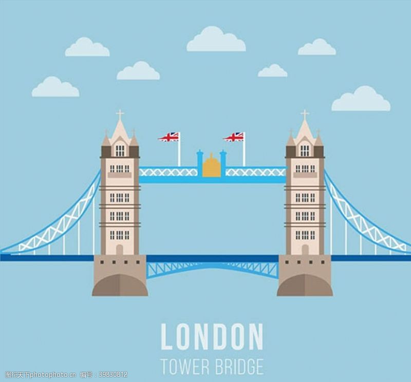国旗矢量素材伦敦塔桥矢量图片