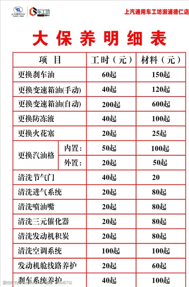 明细表汽车保养图片