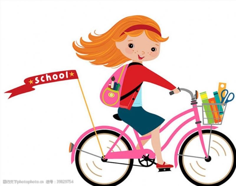 骑车骑自行车的女学生图片