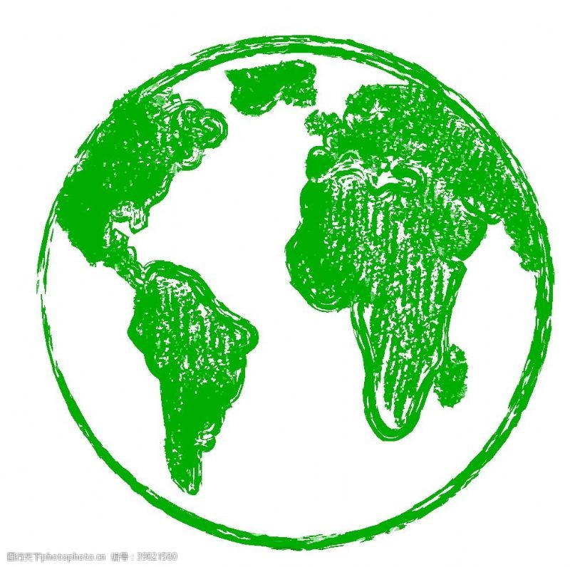卡通绿地矢量绿色蜡笔画地球图片