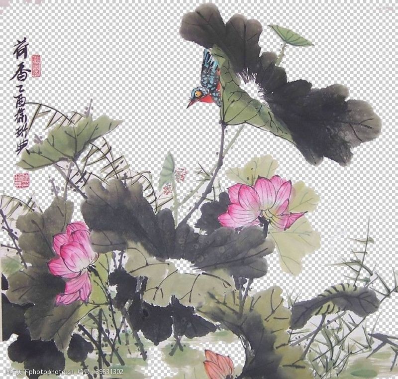 中国风格水墨荷花粉色荷花荷花意境图片
