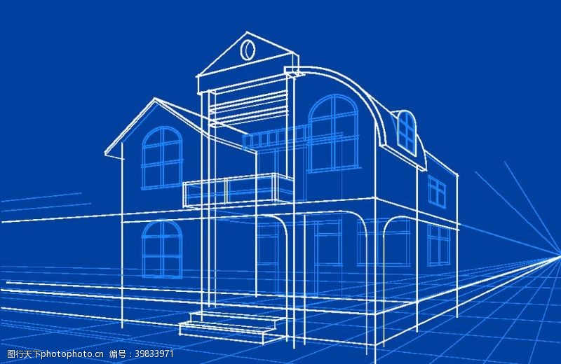 建筑线稿图线性房子模型矢量图片
