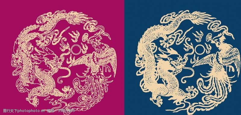 青花瓷花边框圆形底纹中国风矢量纹饰图片