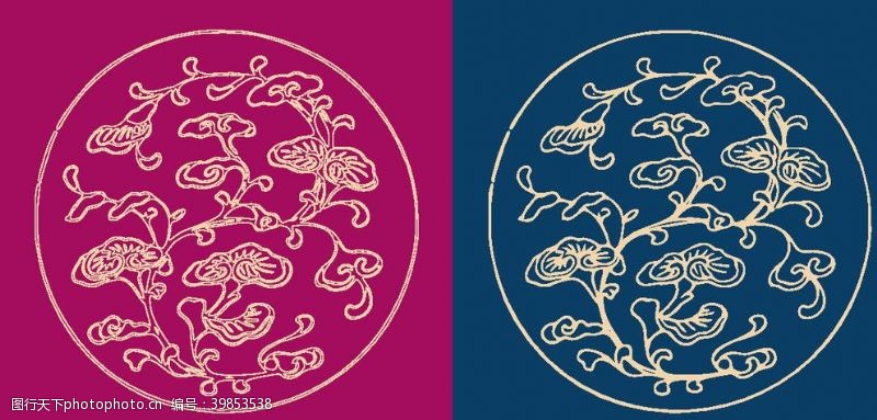 青花瓷花边框圆形底纹中国风矢量纹饰图片