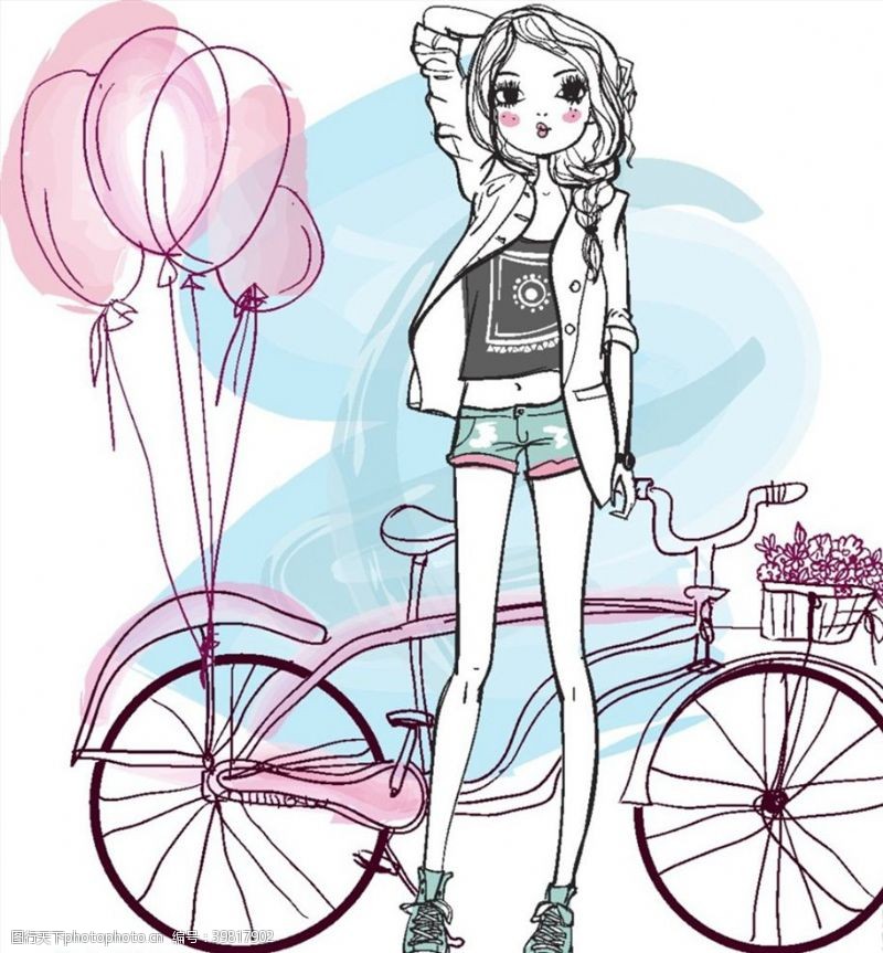 高球自行车与女孩漫画图片