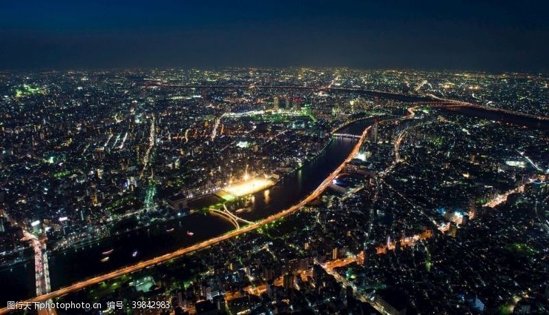 鸟瞰城市城市夜景鸟瞰图图片