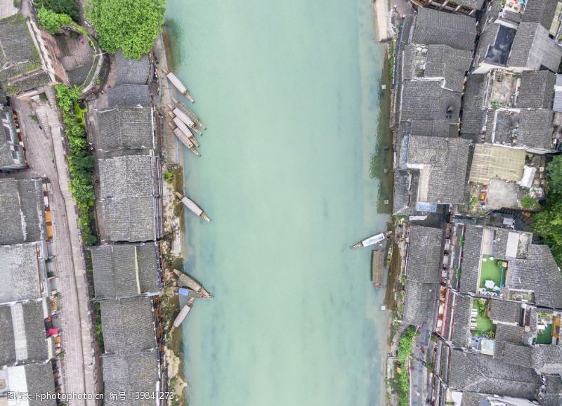 环境和谐俯拍江南水乡图片