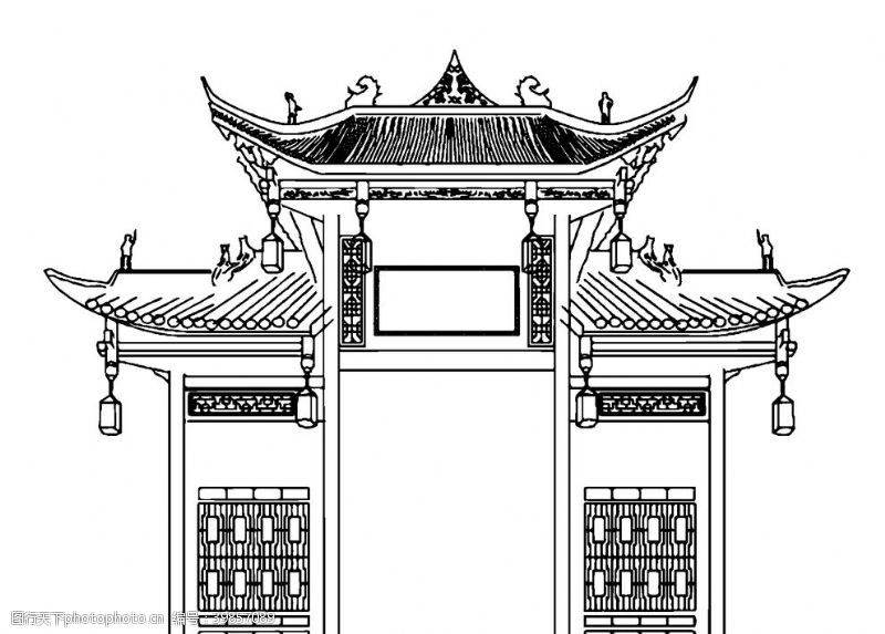 ps素材设计素材古楼线稿图片