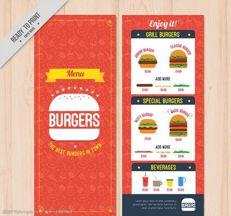 饮料矢量素材汉堡包菜单设计图片
