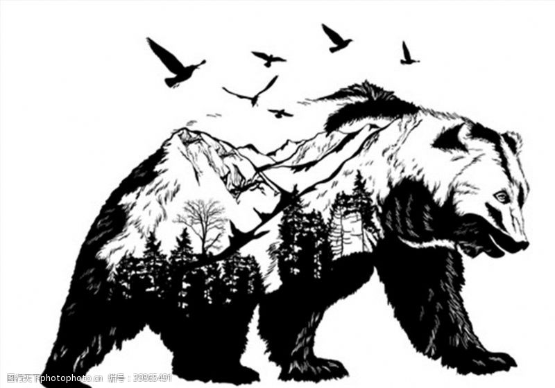 矢量免费下载黑白熊头图案图片