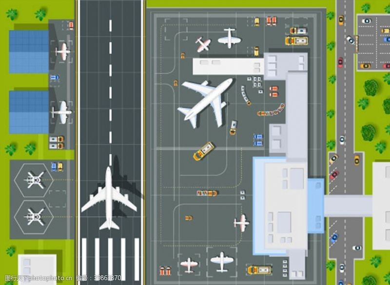 机场画面卡通城市鸟瞰平面图片