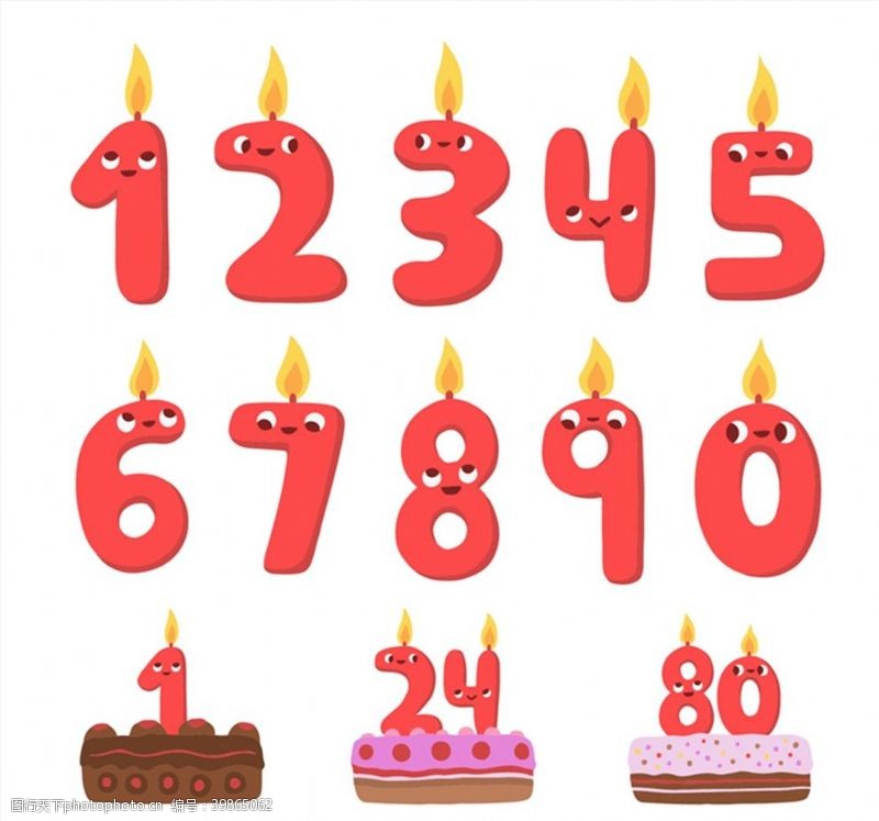 生日蛋糕卡通数字蜡烛图片