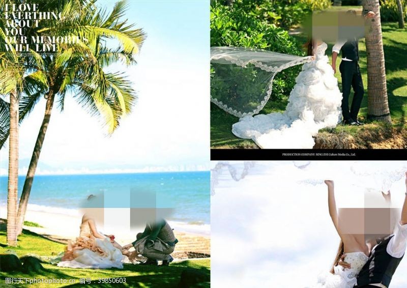 红色婚纱浪漫海滩婚纱照相册模板图片