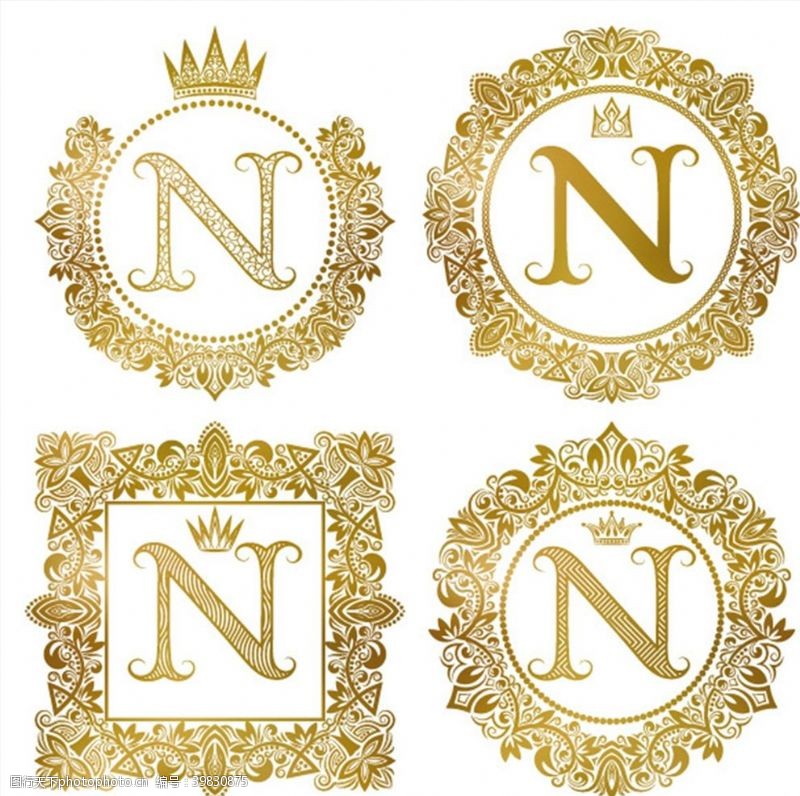 皇冠欧式花纹边框字母图片
