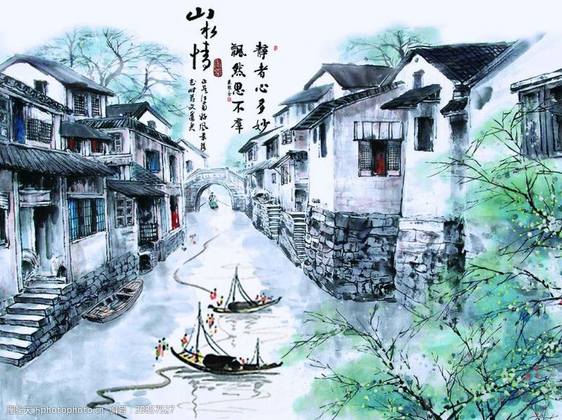 中国牡丹花山水情图片