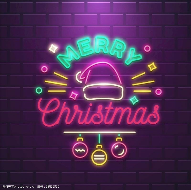 霓虹灯素材圣诞元素插画图片