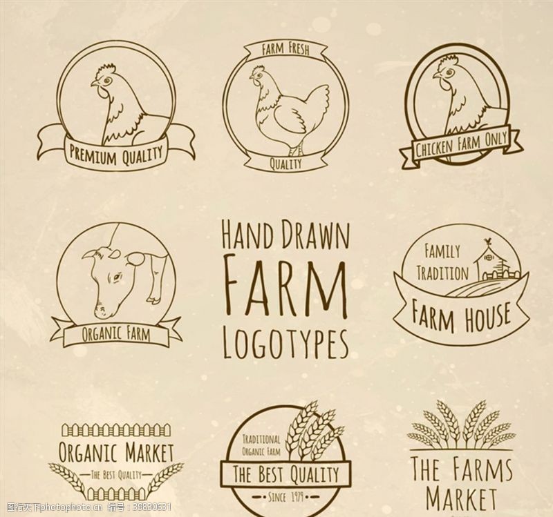 牛奶农场手绘农场标志图片