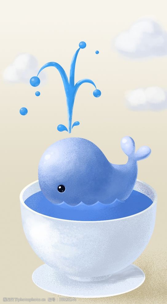 茶插画水杯里的小鲸鱼图片