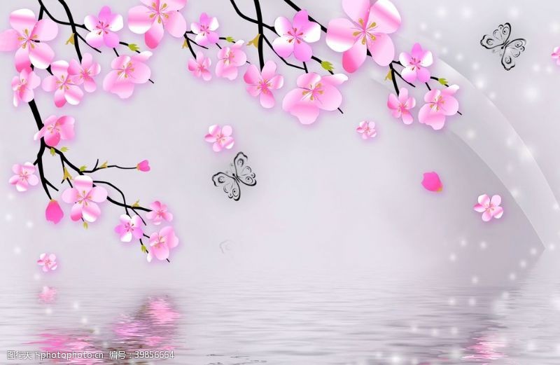 玄关牡丹桃花背景墙图片