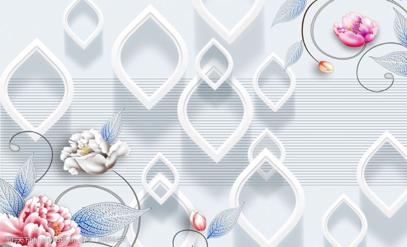 立体白色花现代简约花朵立体框背景图片