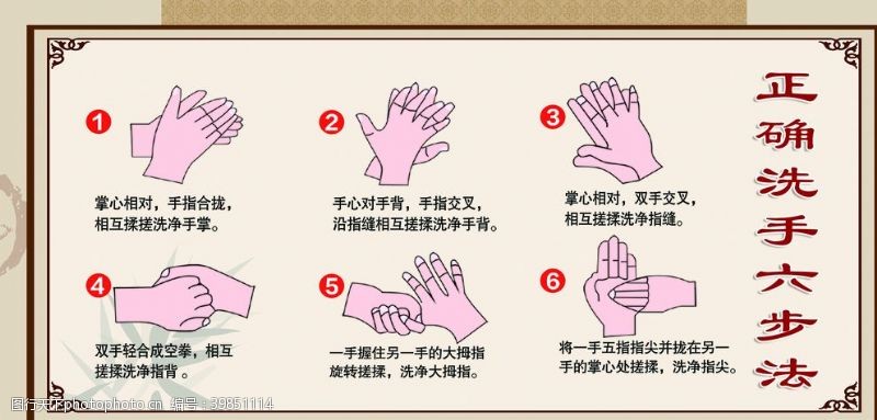 六步洗手法洗手六步法图片
