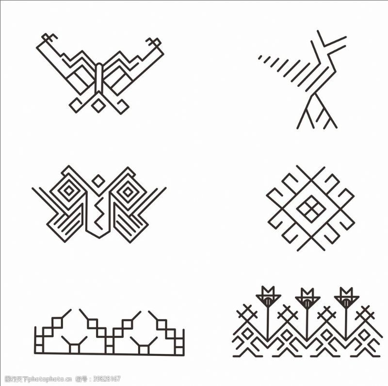 少数民族瑶族织锦刺线稿纹样矢量图案元素图片
