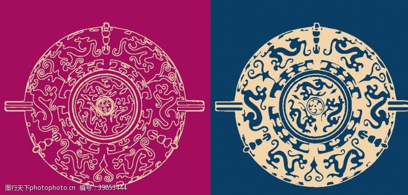传统龙凤图案圆形底纹中国风矢量纹饰图片