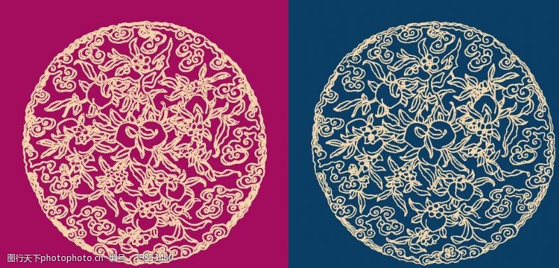 青花瓷素材圆形底纹中国风矢量纹饰图片
