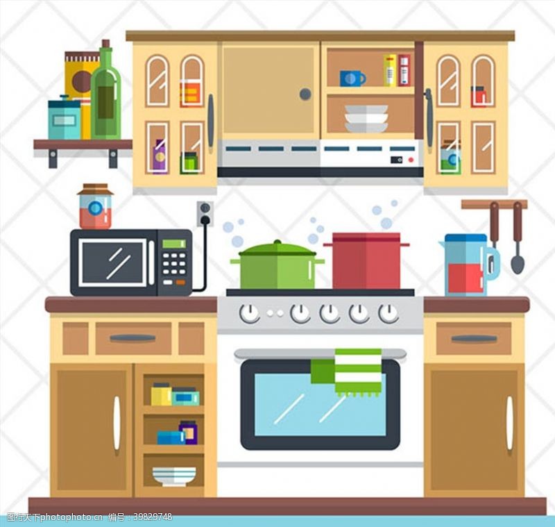 家具矢量素材整洁家庭厨房图片