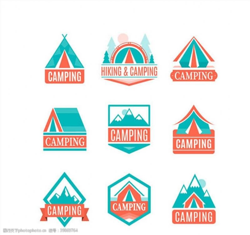 帐篷广告彩色野营标签图片