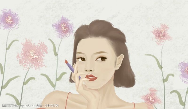 三八节彩妆美女插画图片