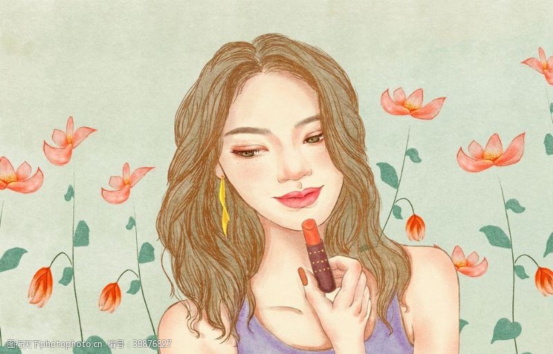 女神节彩妆美女插画图片