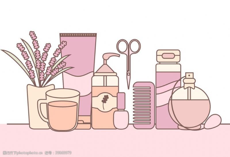 洗护粉色护肤产品插画图片