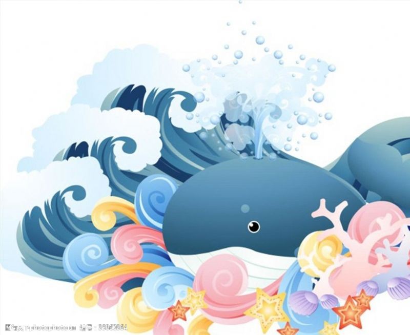 海浪里的卡通鲸鱼图片