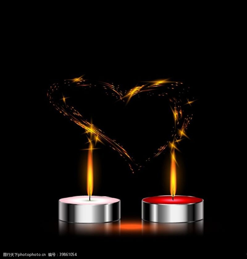 矢量蜡烛蜡烛和爱心矢量图片