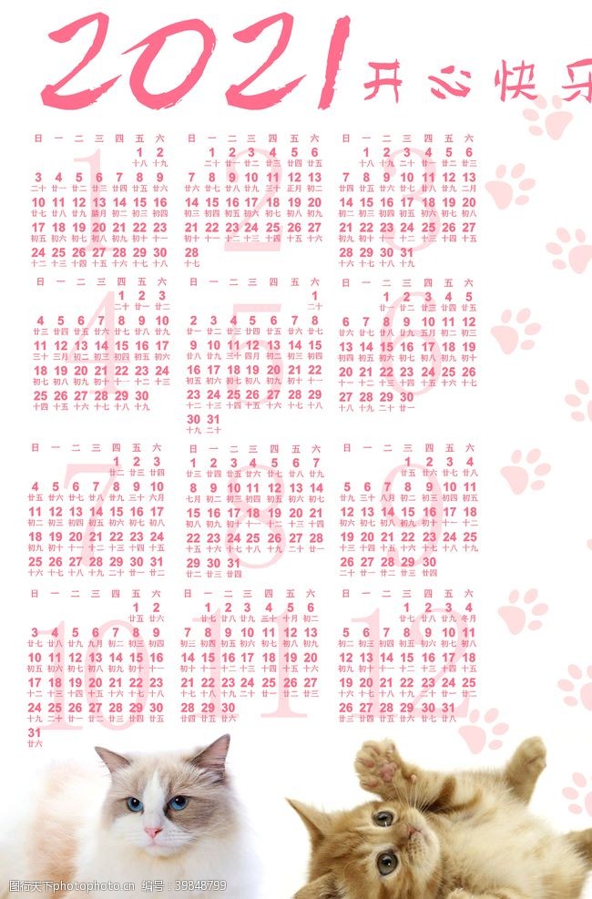 粉色日历猫日历图片