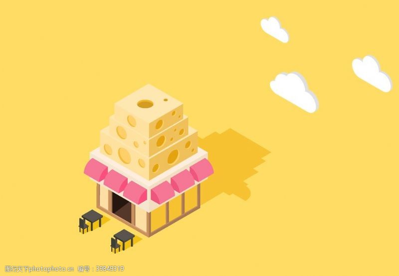 3d立体画奶酪小屋插画图片