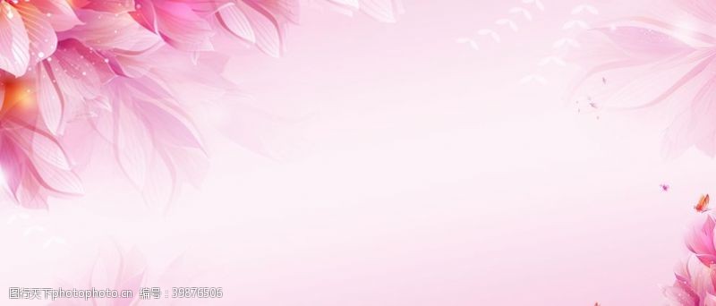 树叶花朵边框情人节粉色背景图片
