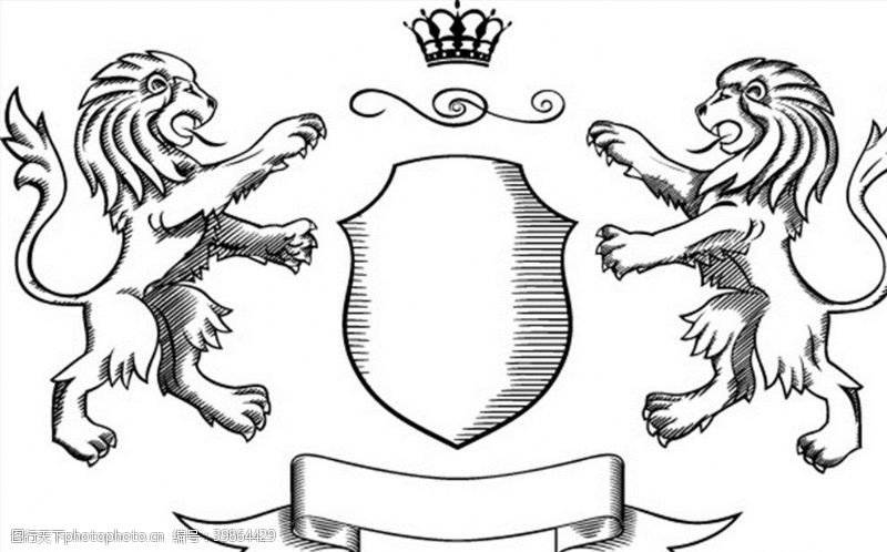 矢量盾牌狮子皇冠盾牌徽章图片