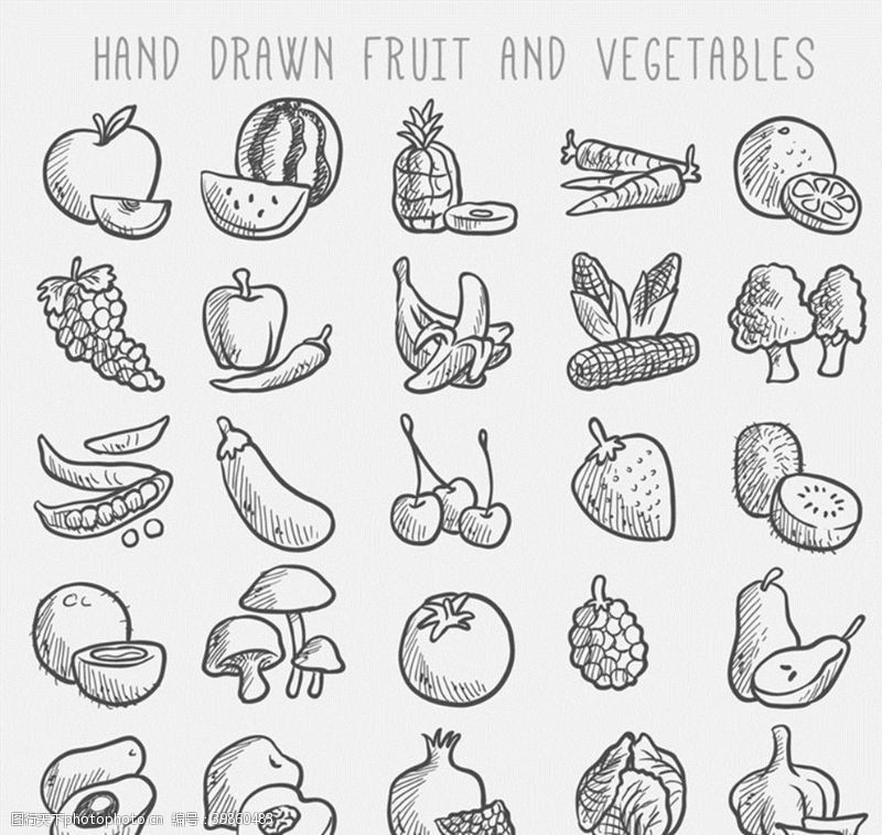 矢量水果素材手绘水果和蔬菜图片